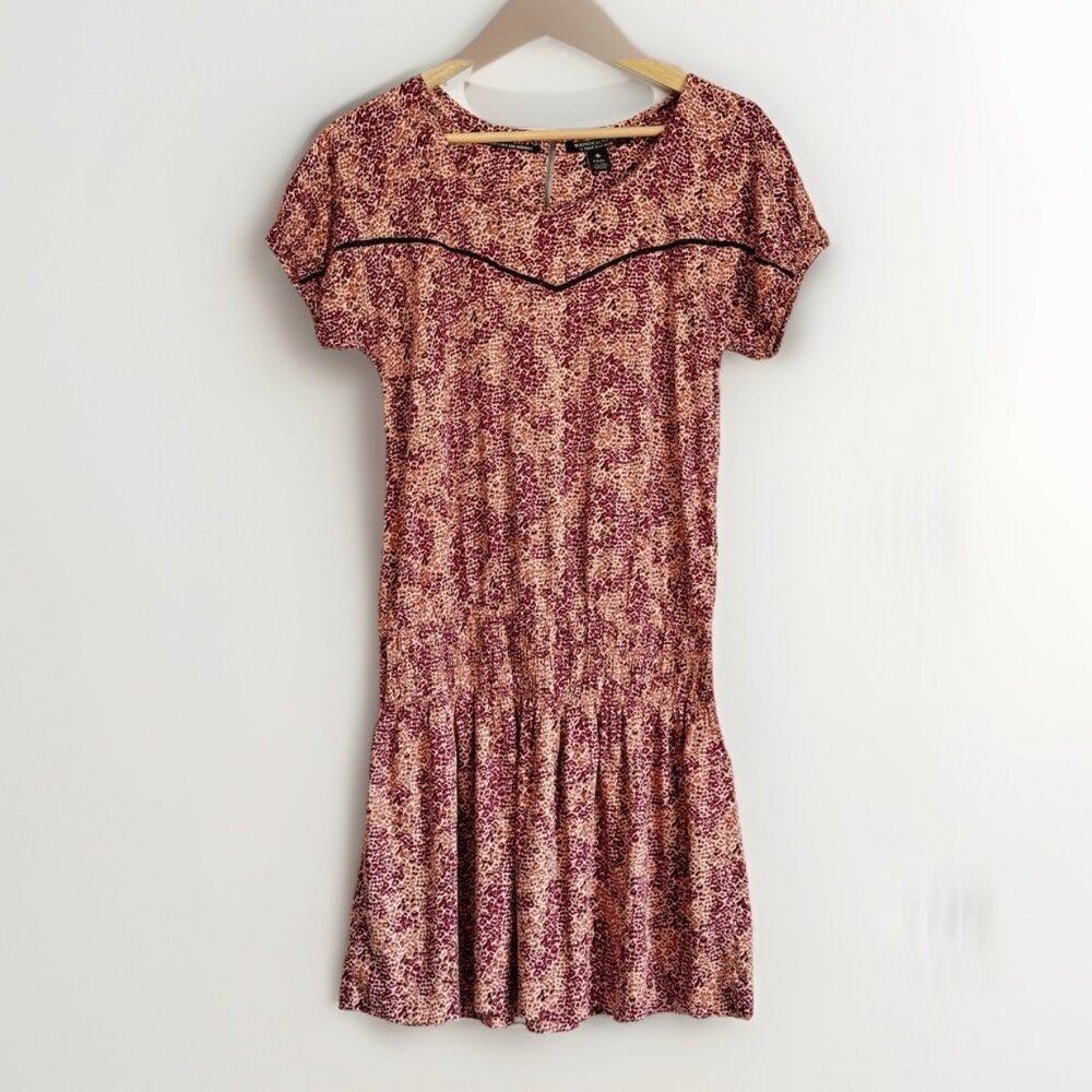 Maison Scotch Animal Print Dress Size XSP Mauve Drop Waist Country Boho Fall